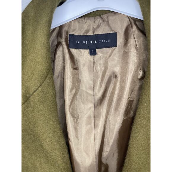 Olive Des Olive Wool Blend Coat Jacket Green Size 1 Waist Tye Korean - Picture 3 of 7